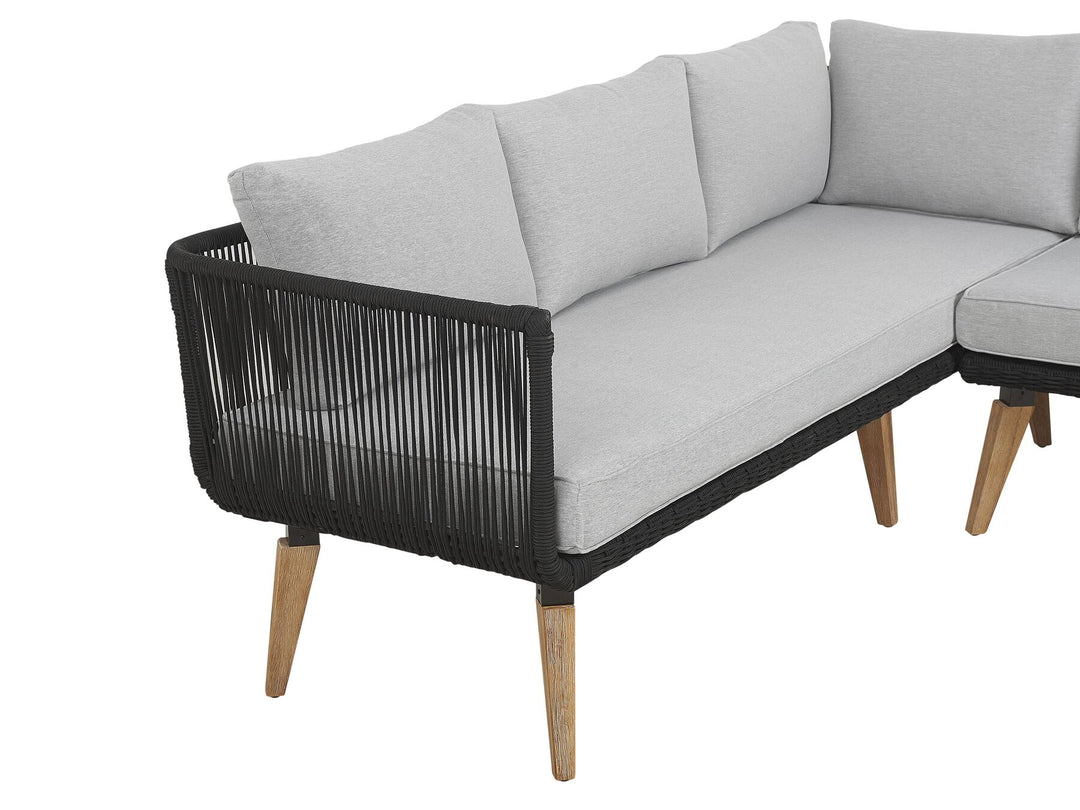 Alcamo Garden Corner Sofa with Table 5 Seater Left Hand Acacia Wood Black