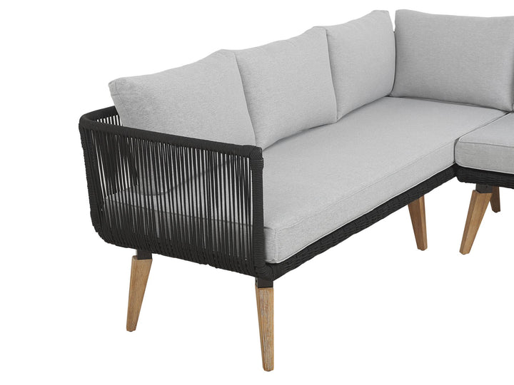 Alcamo Garden Corner Sofa with Table 5 Seater Left Hand Acacia Wood Black