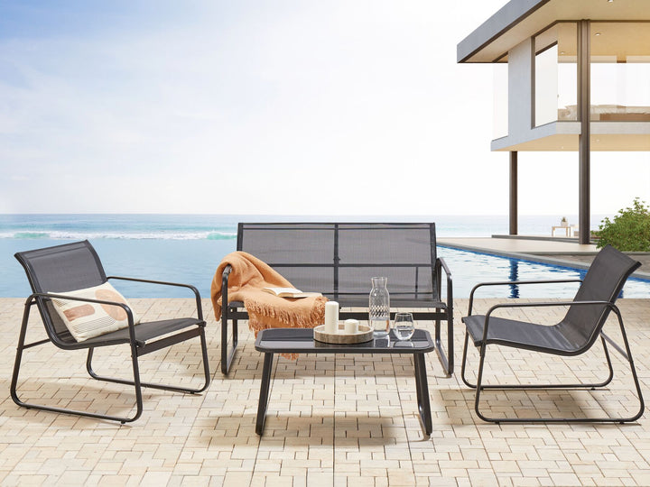 Barrea Garden Lounge Set with Table 4 Seater Metal Black