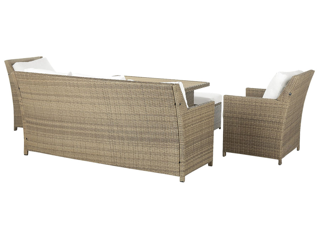 Fonti Garden Lounge Set with Table and Ottoman 5 Seater with Cushions PE Rattan Brown