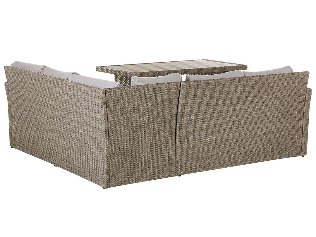 Bardi Garden Lounge Set with Table and Ottoman 5 Seater with Cushions PE Rattan Taupe