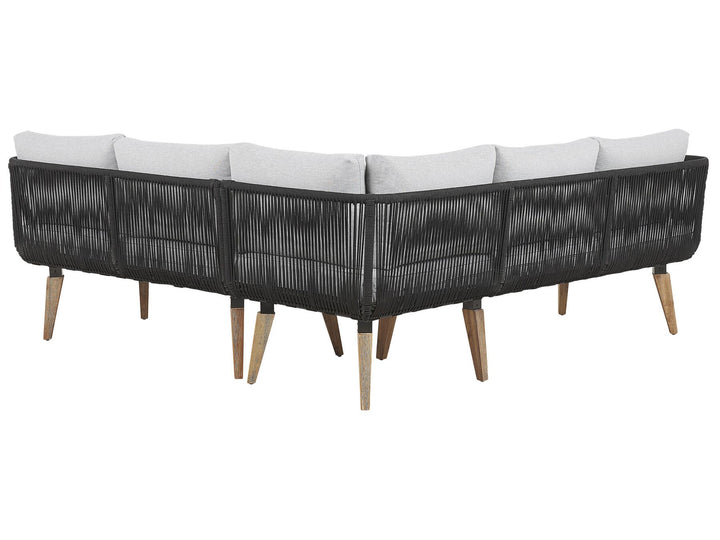 Alcamo Garden Corner Sofa with Table 5 Seater Left Hand Acacia Wood Black