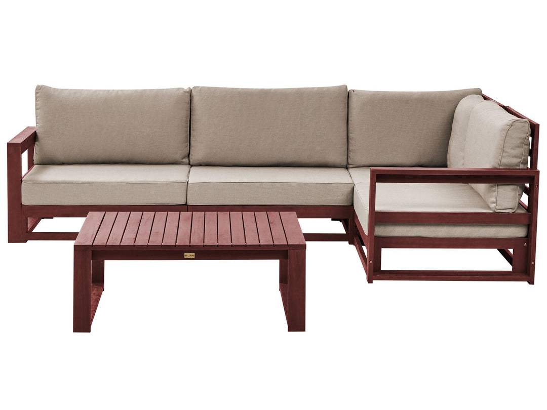 Outdoor furniture set with a sectional sofa and coffee table on a white background