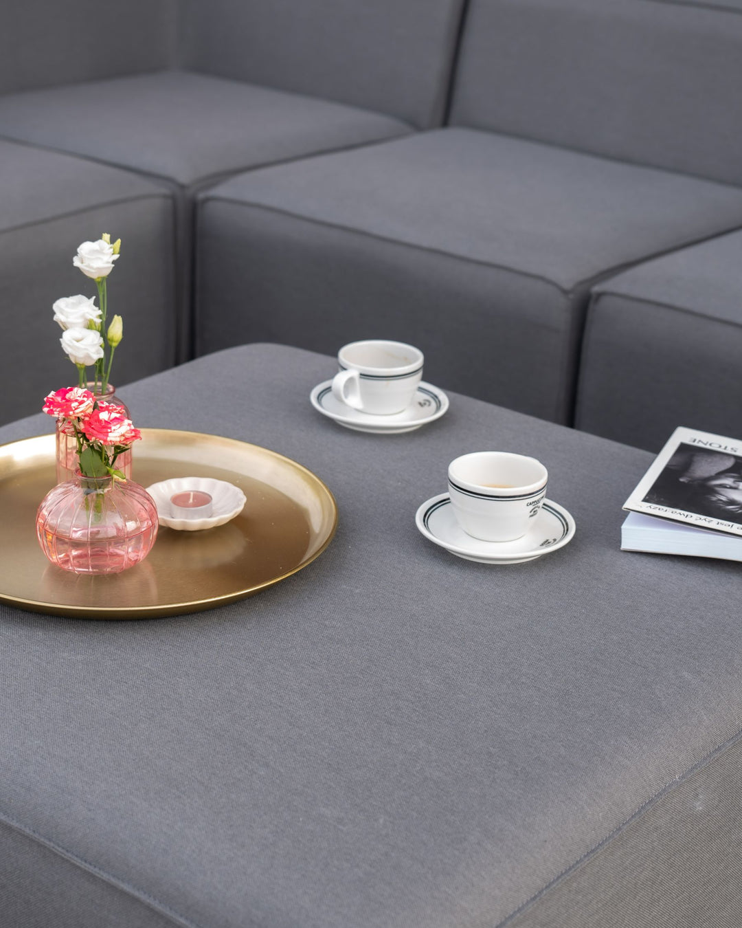 Arezzo Garden Corner Sofa with Ottoman 7 Seater Right Hand Modular Grey