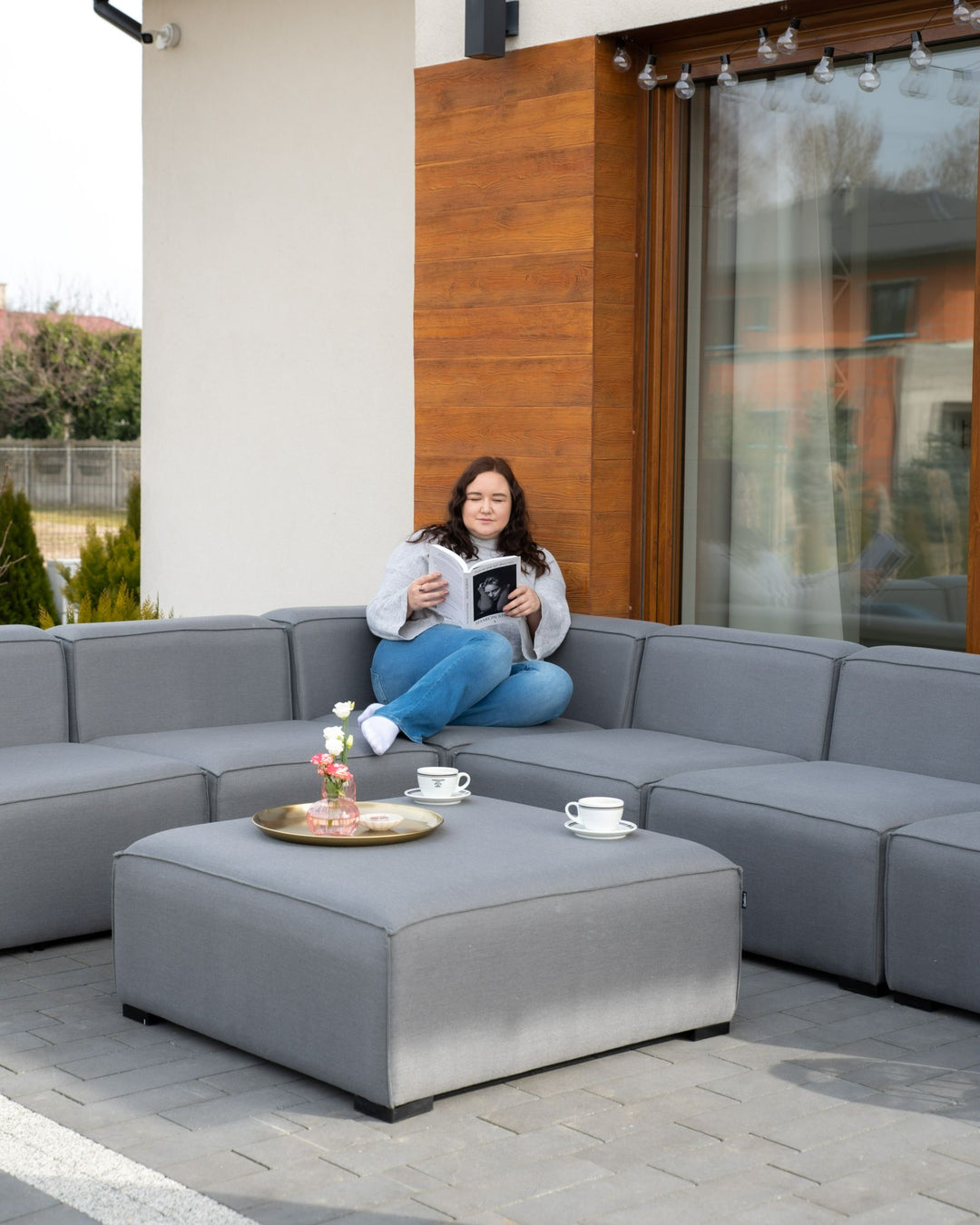 Arezzo Garden Corner Sofa with Ottoman 7 Seater Right Hand Modular Grey
