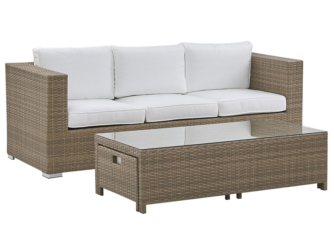 Belluno Garden Lounge Set with Table and Ottoman 5 Seater PE Rattan White