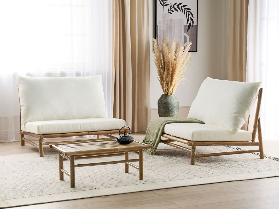 Todi Garden Lounge Set with Table 2 Seater Bamboo Wood Off-White