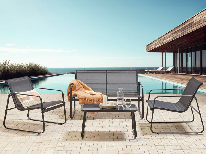 Barrea Garden Lounge Set with Table 4 Seater Metal Black