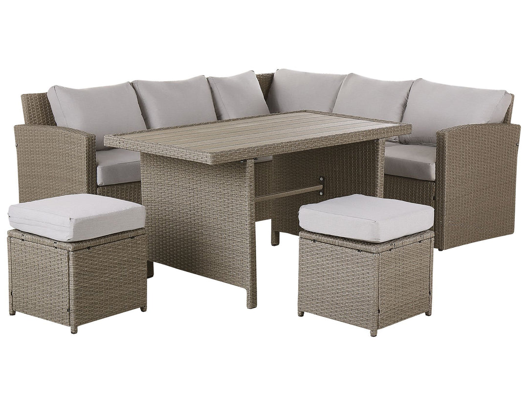 Bardi Garden Lounge Set with Table and Ottoman 5 Seater with Cushions PE Rattan Taupe