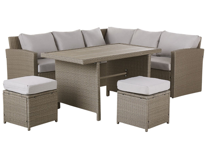 Bardi Garden Lounge Set with Table and Ottoman 5 Seater with Cushions PE Rattan Taupe
