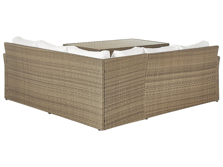 Bardi Garden Lounge Set with Table and Ottoman 5 Seater with Cushions PE Rattan Brown