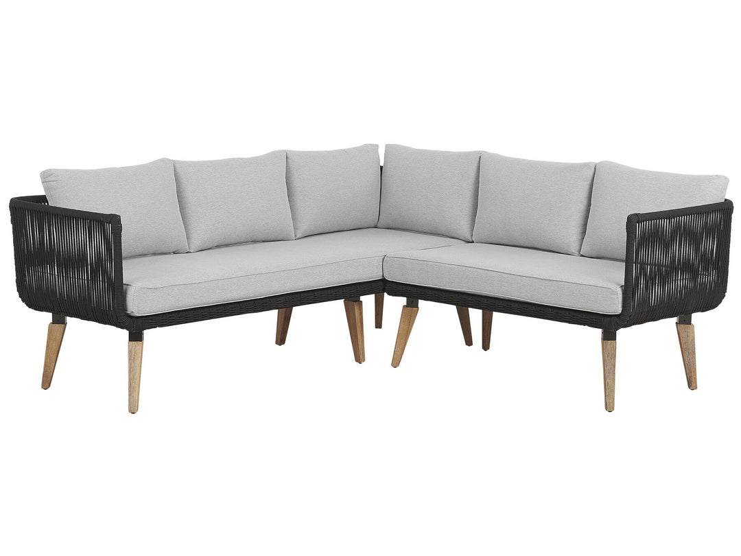 Alcamo Garden Corner Sofa with Table 5 Seater Left Hand Acacia Wood Black
