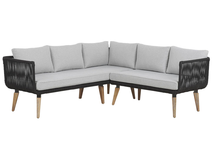 Alcamo Garden Corner Sofa with Table 5 Seater Left Hand Acacia Wood Black
