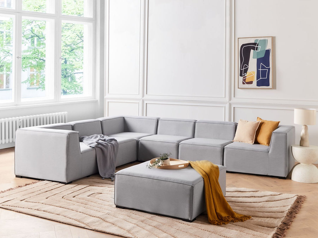 Arezzo Garden Corner Sofa with Ottoman 7 Seater Right Hand Modular Light Grey