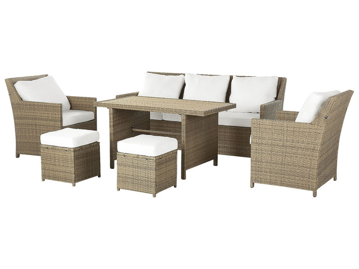 Fonti Garden Lounge Set with Table and Ottoman 5 Seater with Cushions PE Rattan Brown