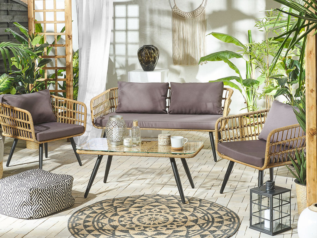 Fobello Garden Lounge Set with Table 4 Seater PE Rattan Beige
