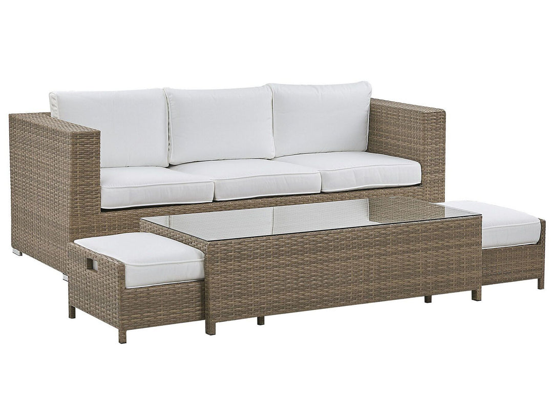 Belluno Garden Lounge Set with Table and Ottoman 5 Seater PE Rattan White