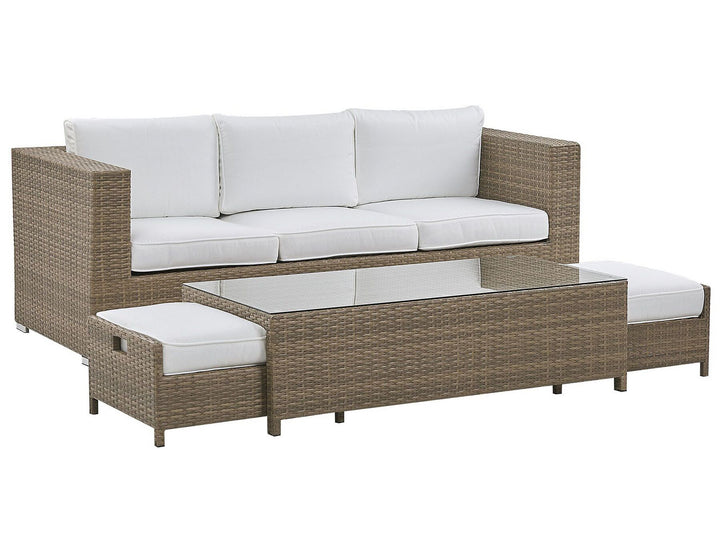 Belluno Garden Lounge Set with Table and Ottoman 5 Seater PE Rattan White