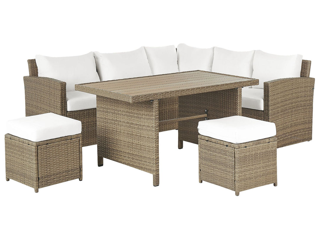 Bardi Garden Lounge Set with Table and Ottoman 5 Seater with Cushions PE Rattan Brown