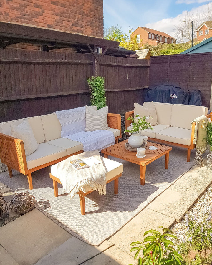 Baratti Garden Lounge Set with Table and Ottoman 5 Seater Acacia Wood Brown