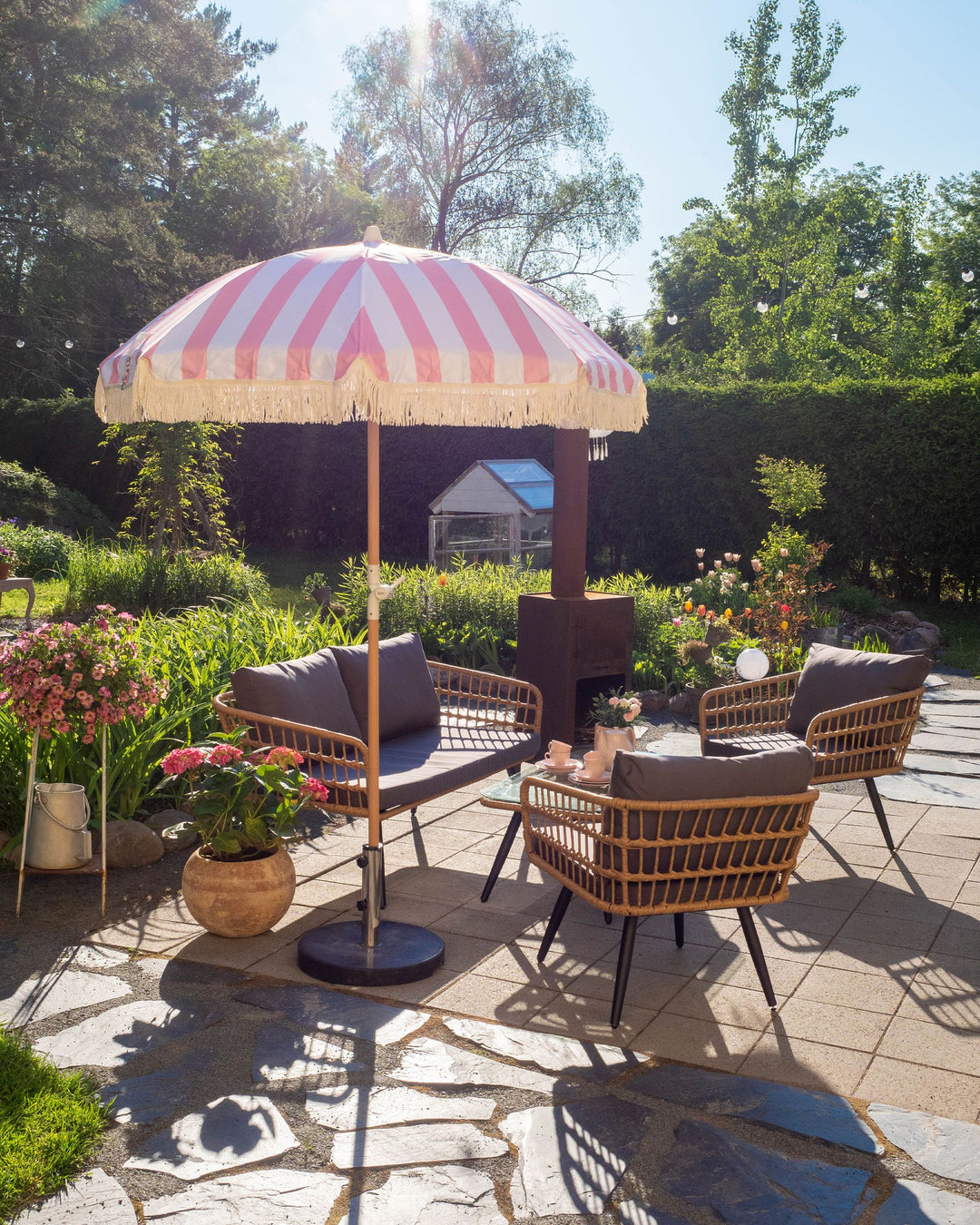 Fobello Garden Lounge Set with Table 4 Seater PE Rattan Beige