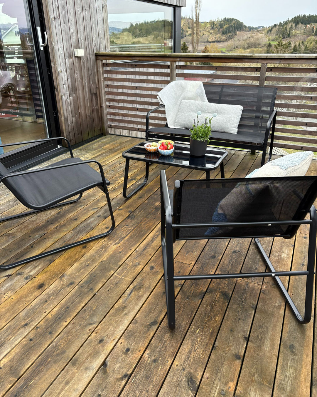 Barrea Garden Lounge Set with Table 4 Seater Metal Black