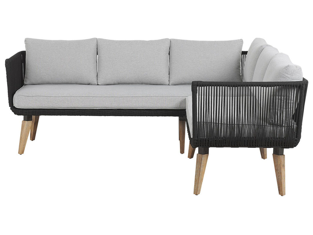 Alcamo Garden Corner Sofa with Table 5 Seater Left Hand Acacia Wood Black
