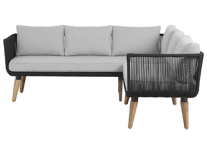 Alcamo Garden Corner Sofa with Table 5 Seater Left Hand Acacia Wood Black