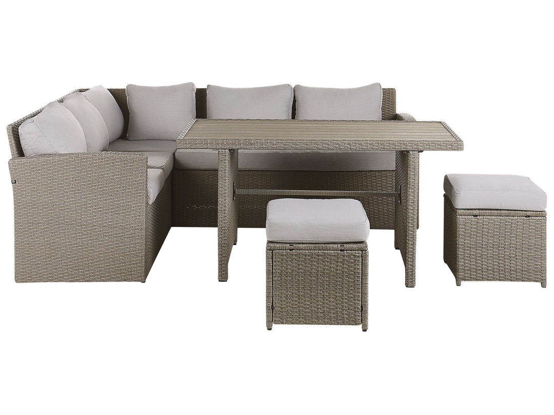 Bardi Garden Lounge Set with Table and Ottoman 5 Seater with Cushions PE Rattan Taupe