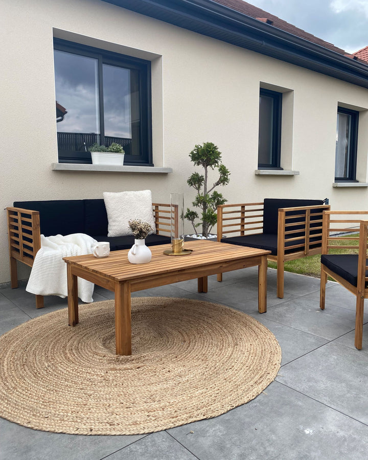 Pacific Garden Lounge Set with Table 4 Seater Acacia Wood Black