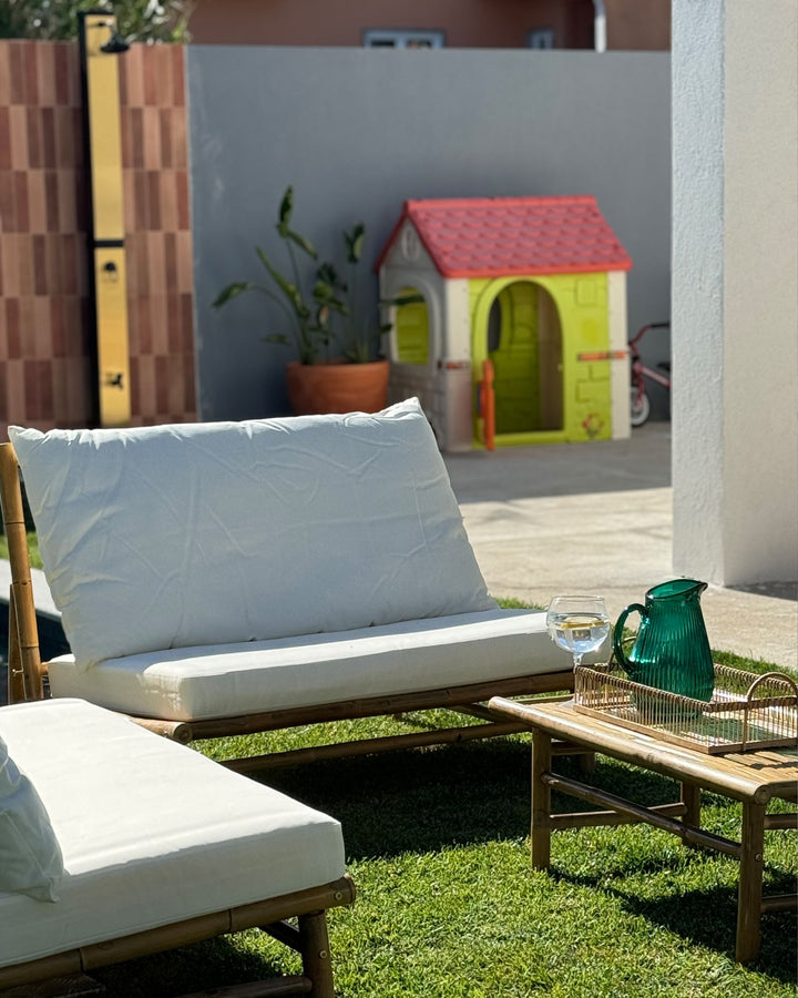 Todi Garden Lounge Set with Table 2 Seater Bamboo Wood Off-White