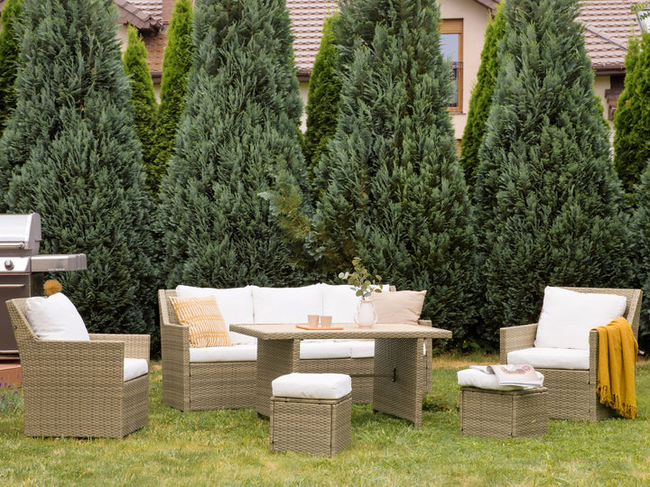 Fonti Garden Lounge Set with Table and Ottoman 5 Seater with Cushions PE Rattan Brown