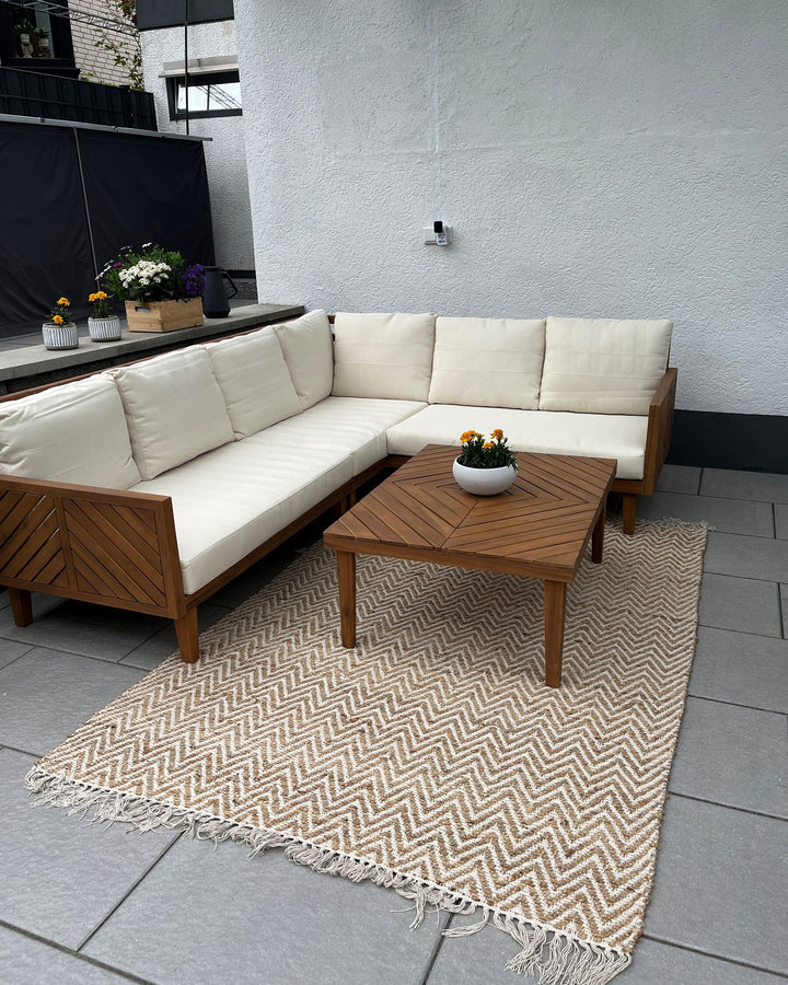 Baratti Garden Corner Sofa with Table 4 Seater Left Hand Acacia Wood Brown