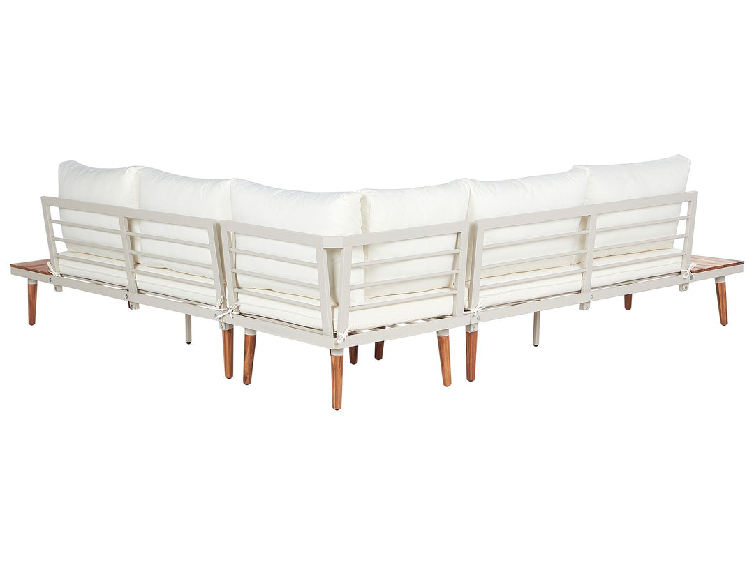 Corato Garden Corner Sofa with Table 5 Seater Acacia Wood Off-White