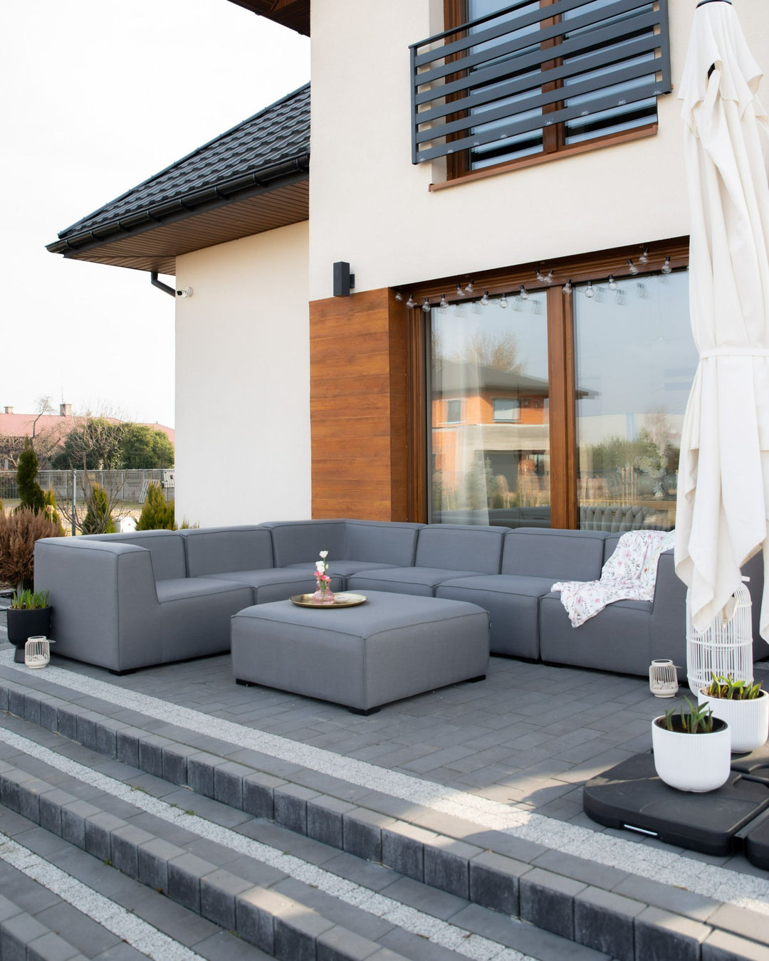 Arezzo Garden Corner Sofa with Ottoman 7 Seater Right Hand Modular Grey