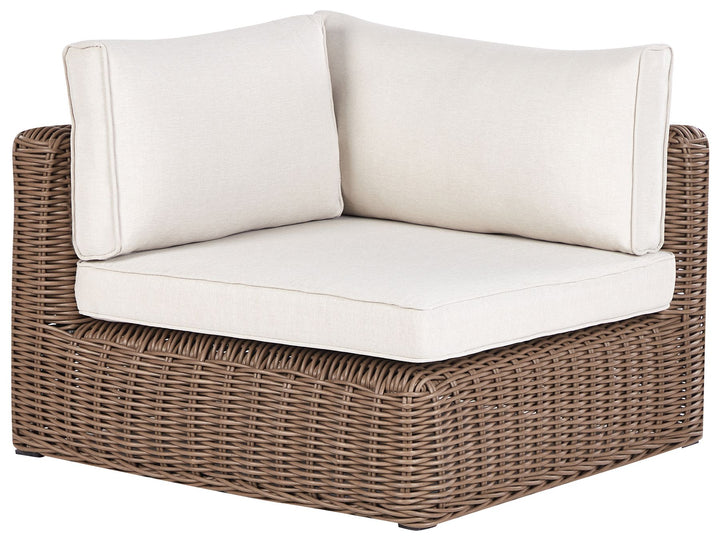 Palermo Garden Corner Sofa with Ottoman 6 Seater Modular PE Rattan Brown