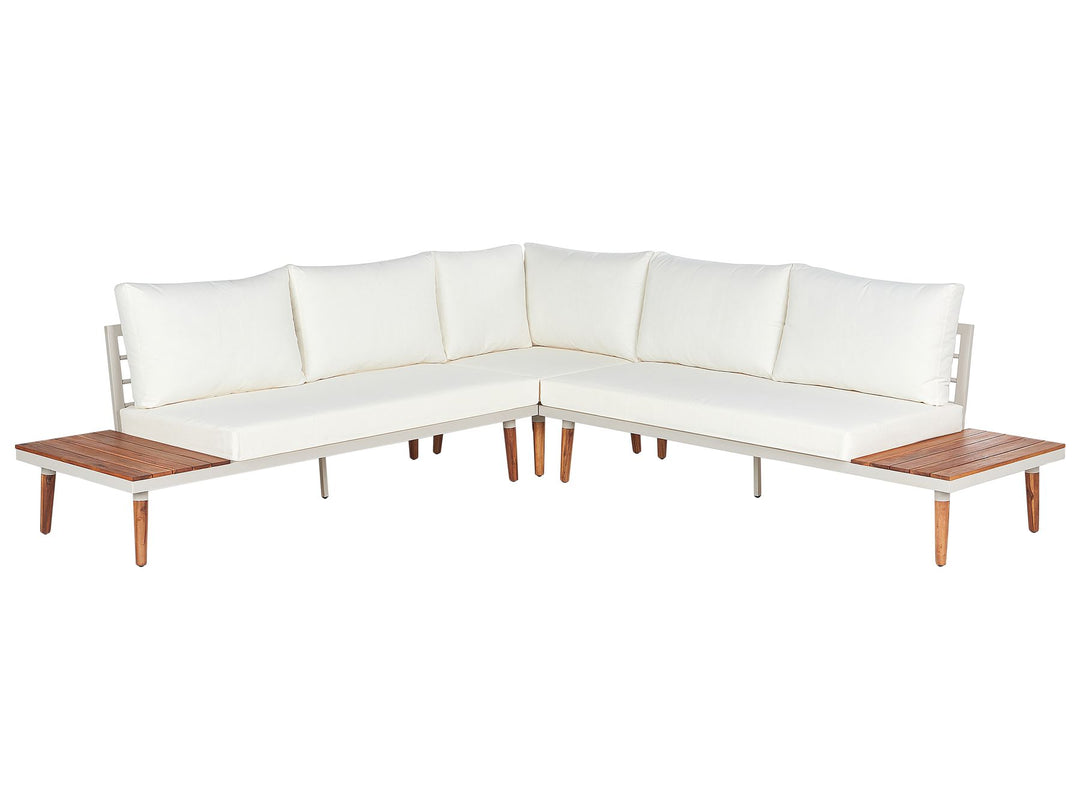 Corato Garden Corner Sofa with Table 5 Seater Acacia Wood Off-White