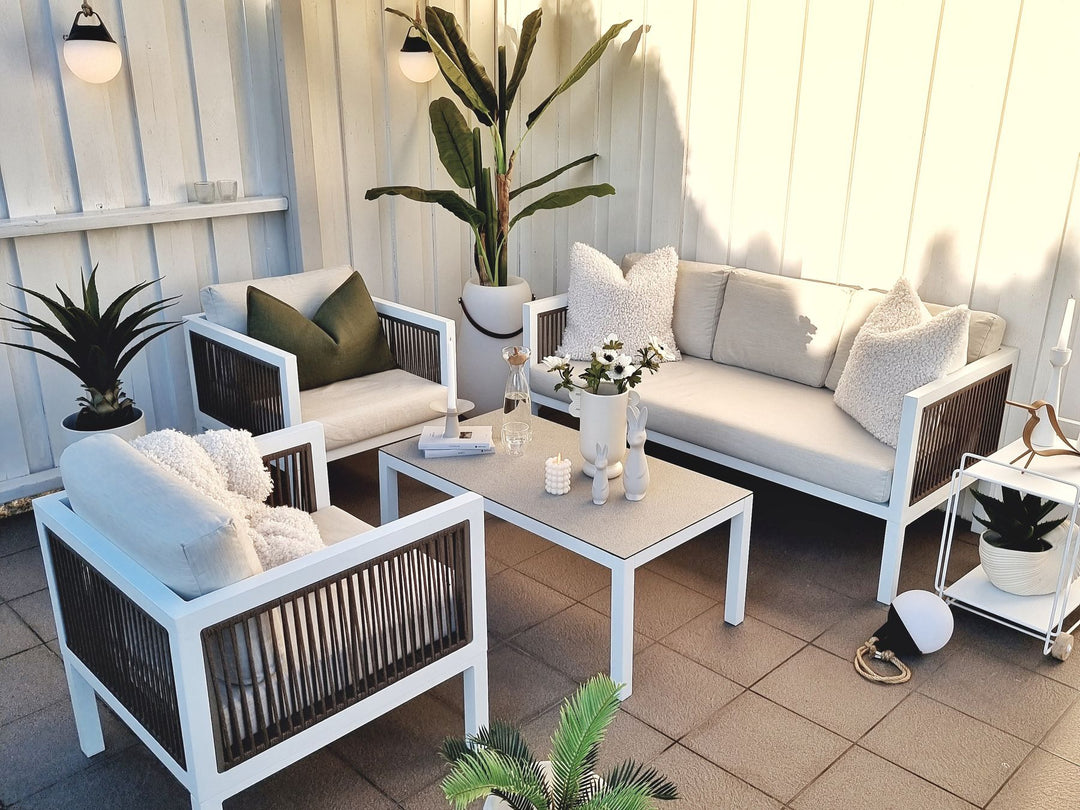 Borello Garden Lounge Set with Table 5 Seater Metal White