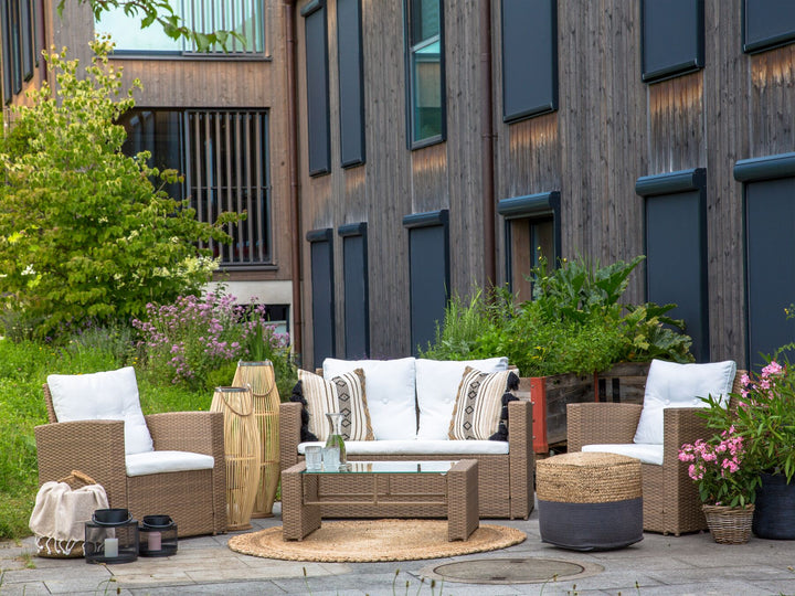 Garden Lounge Set with Table 4 Seater Luca PE Rattan Light Brown