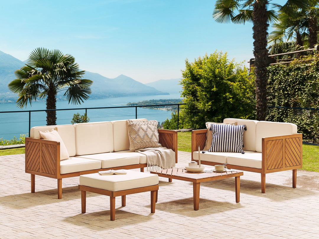 Baratti Garden Lounge Set with Table and Ottoman 5 Seater Acacia Wood Brown