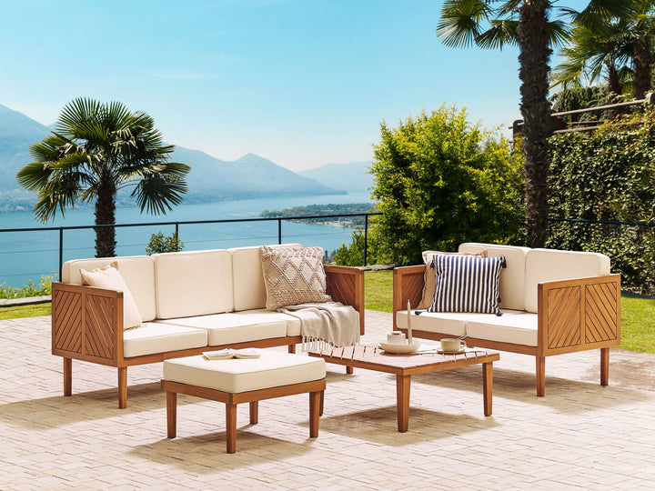 Baratti Garden Lounge Set with Table and Ottoman 5 Seater Acacia Wood Brown