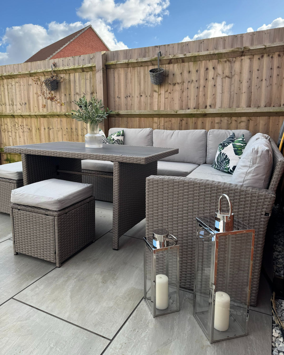 Bardi Garden Lounge Set with Table and Ottoman 5 Seater with Cushions PE Rattan Taupe