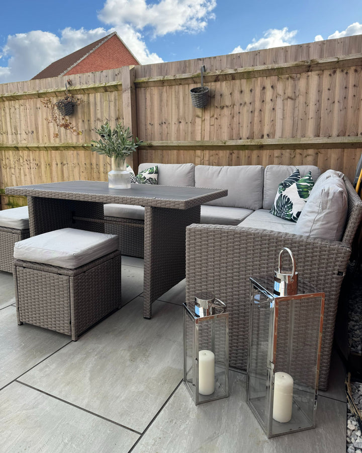 Bardi Garden Lounge Set with Table and Ottoman 5 Seater with Cushions PE Rattan Taupe