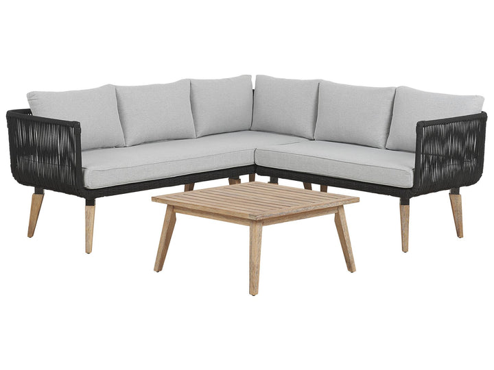 Alcamo Garden Corner Sofa with Table 5 Seater Left Hand Acacia Wood Black