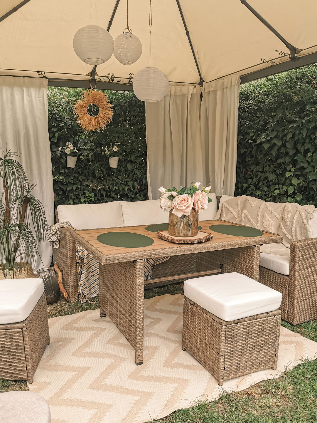 Bardi Garden Lounge Set with Table and Ottoman 5 Seater with Cushions PE Rattan Brown