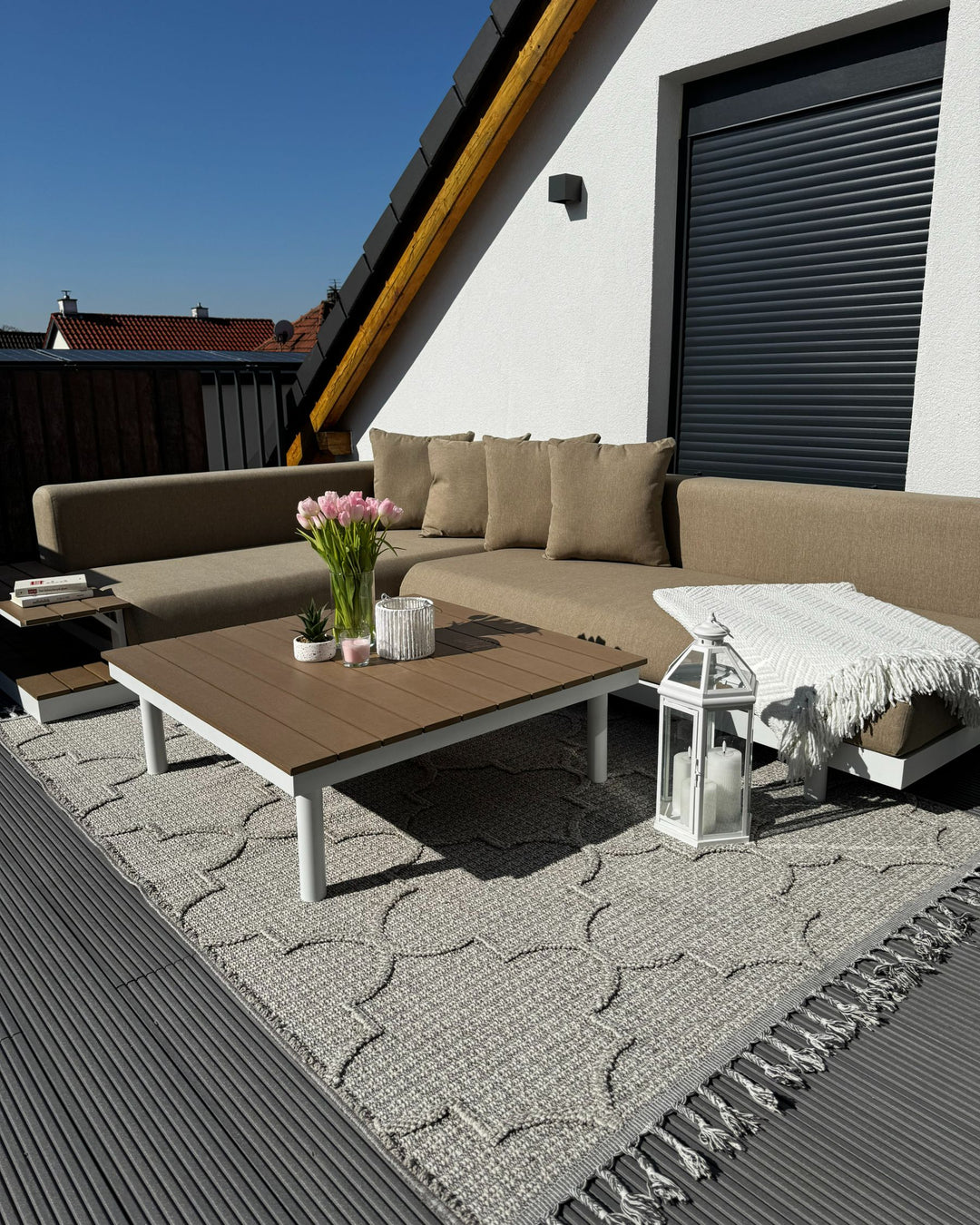 Missanello Garden Corner Sofa with Table 5 Seater Beige