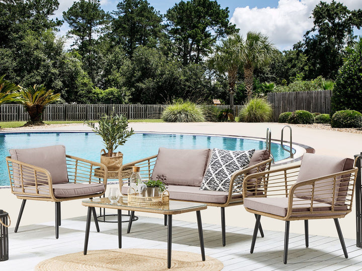 Corinth II Garden Lounge Set with Table 4 Seater PE Rattan Natural