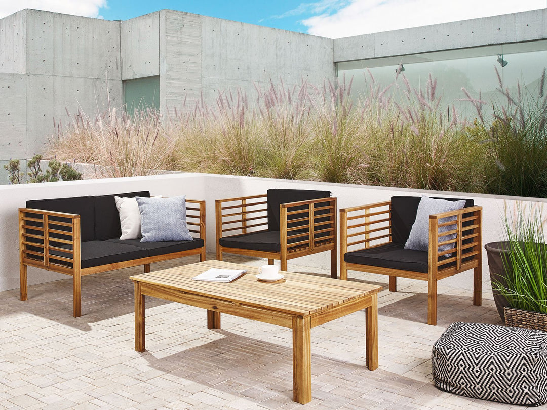 Pacific Garden Lounge Set with Table 4 Seater Acacia Wood Black
