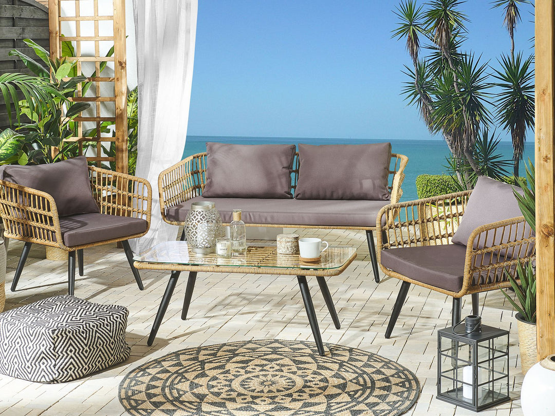 Fobello Garden Lounge Set with Table 4 Seater PE Rattan Beige