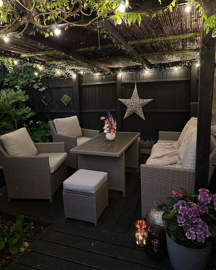 Fonti Garden Lounge Set with Table and Ottoman 5 Seater with Cushions PE Rattan Brown